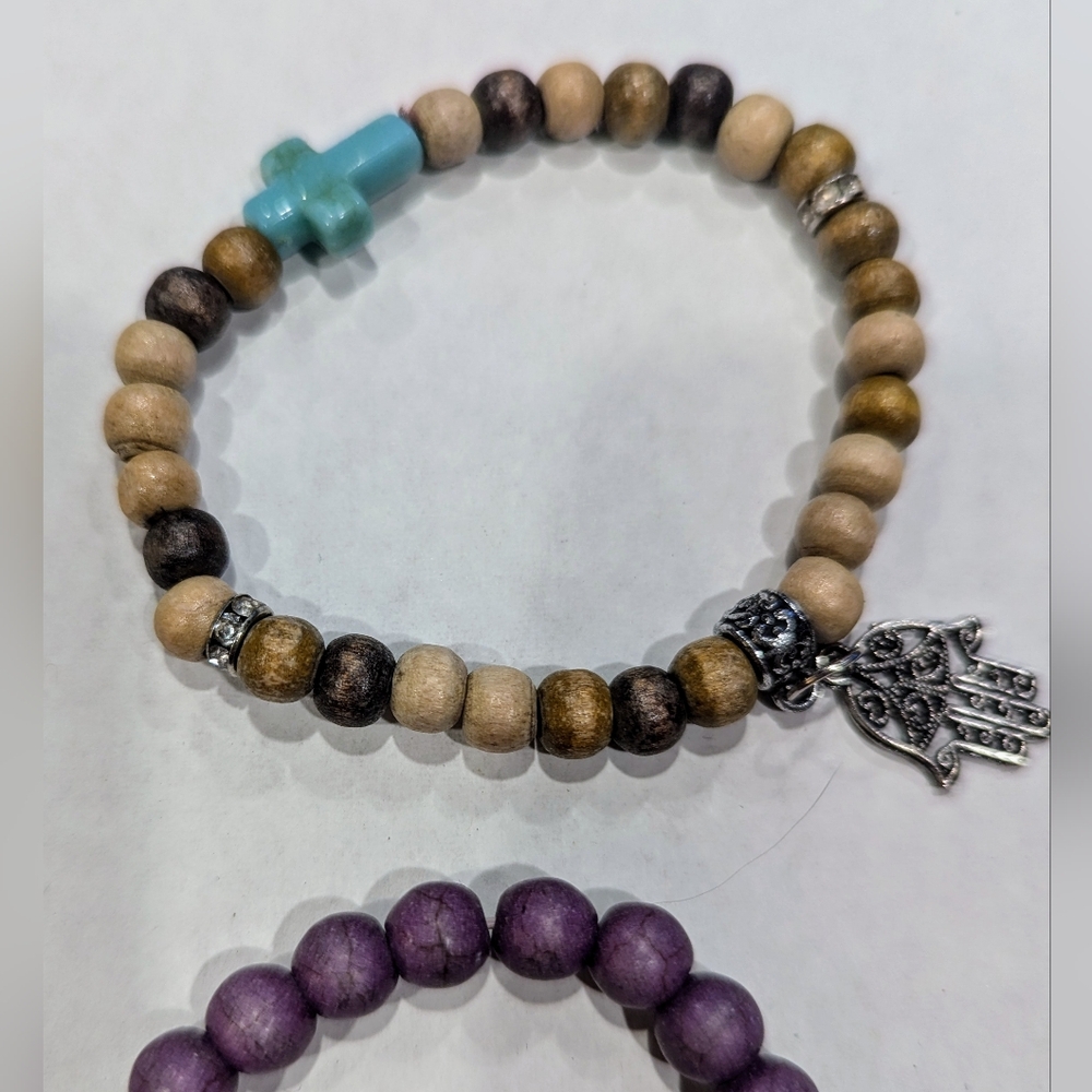 Two Wooden Beaded Stretchy Bracelets
